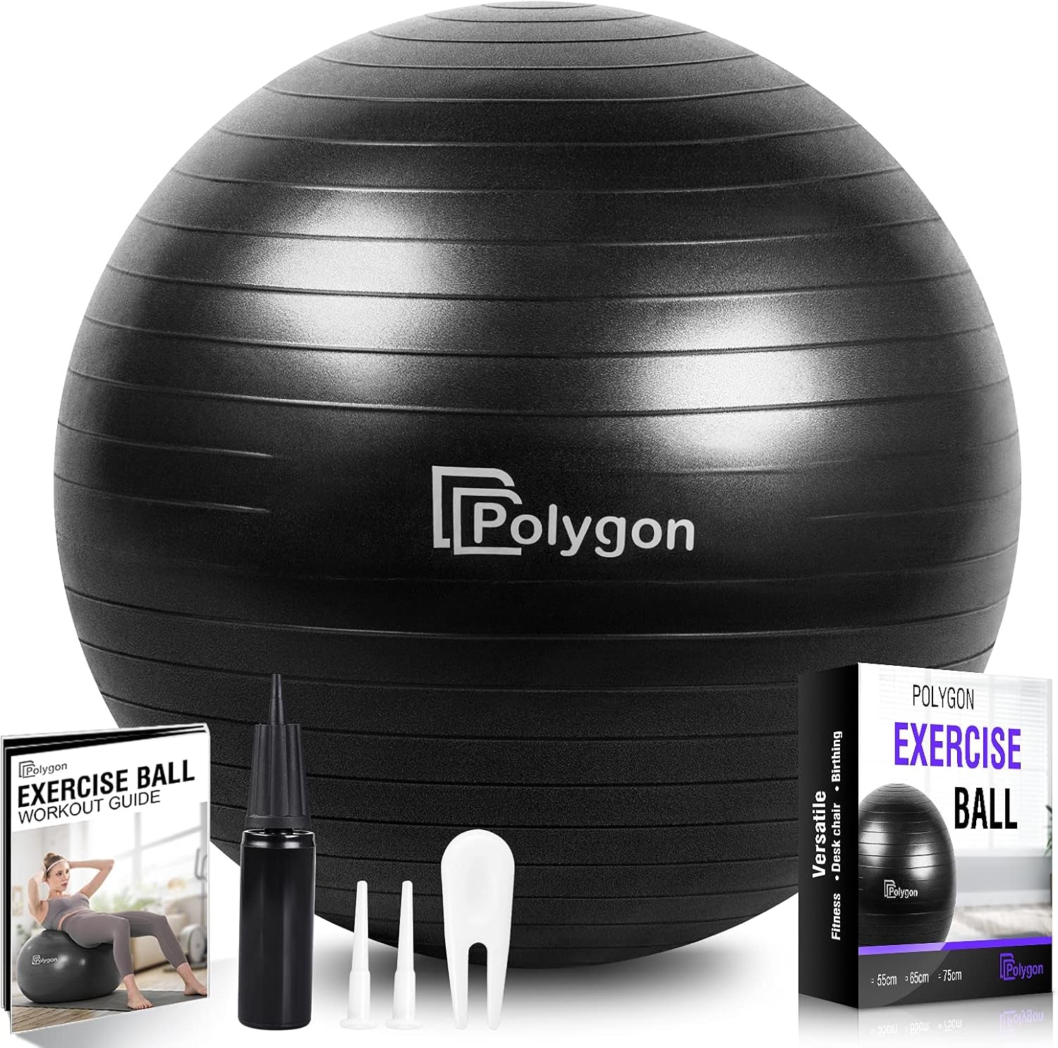 Exercise Ball, Professional Grade Anti-Burst Balance Ball for Yoga, Birthing, Stability, Core Exercise, Fitness, Workout Guide Included