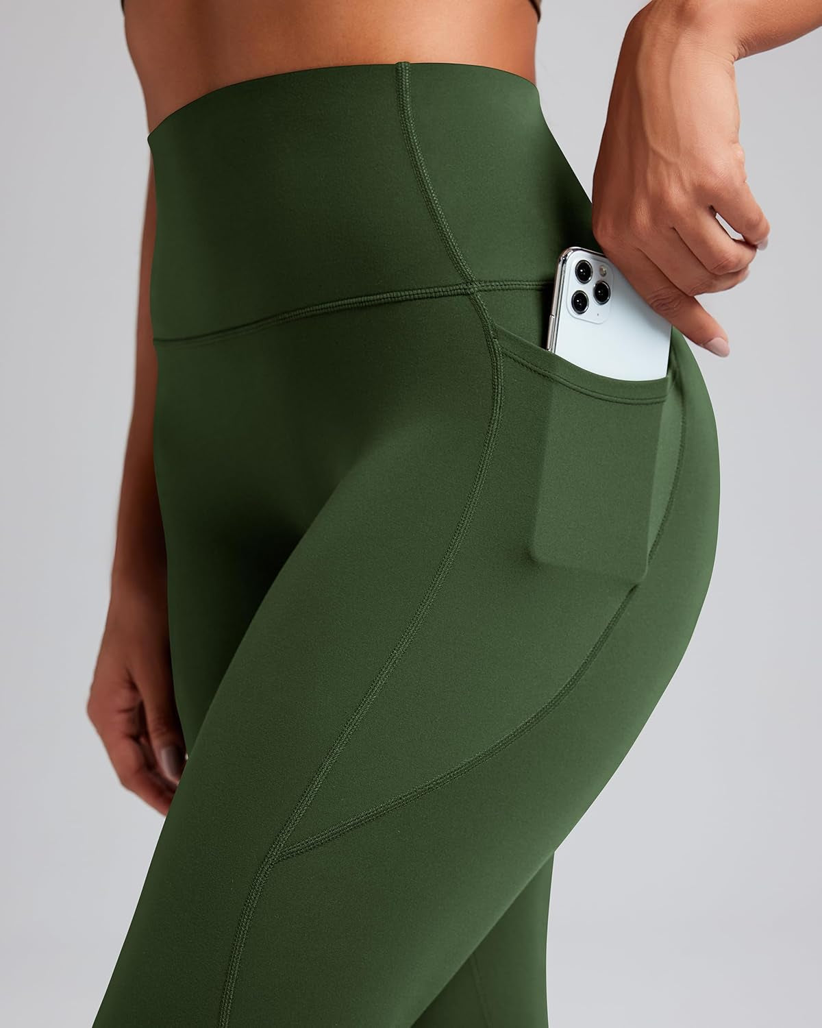 Bareluxe Womens Leggings with Pockets 25" No Front Seam High Waisted Workout Gym Yoga Pants Tights