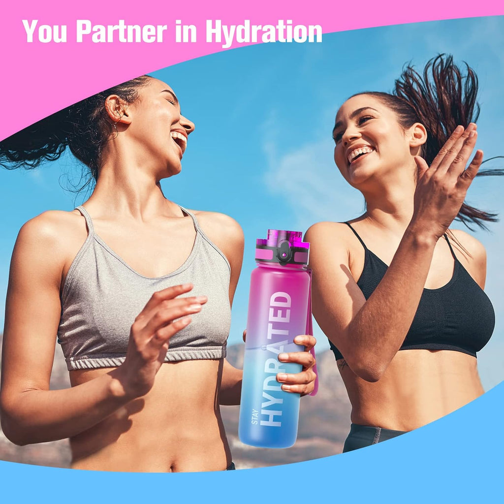 Water Bottle, 32Oz Motivational Sports Water Bottle with Time Marker - Times to Drink - Tritan, BPA Free, Wide Mouth Leakproof, Fast Flow Technology with Clean Brush (1 Bottle)