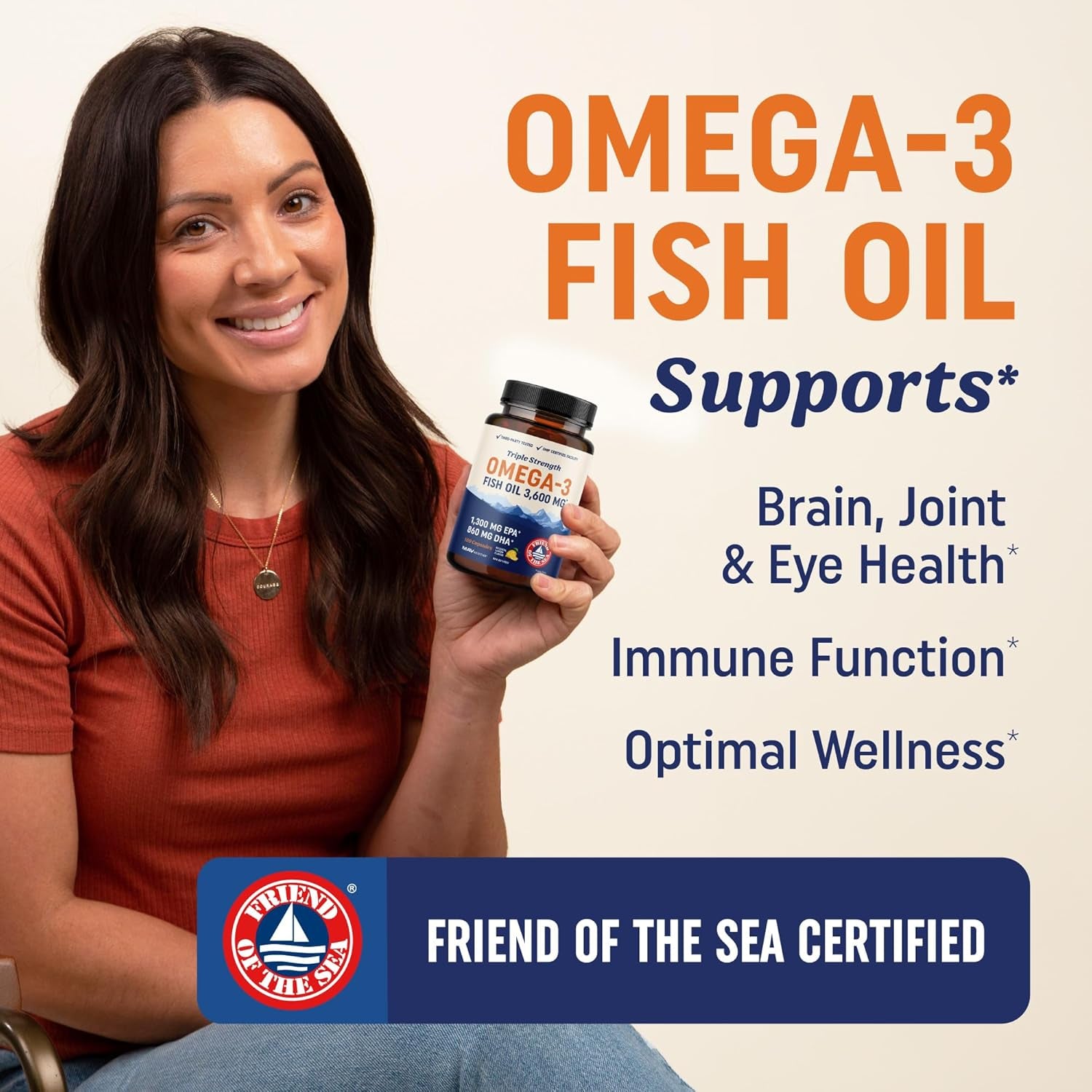 Triple Strength Omega 3 Fish Oil 3600 Mg | EPA & DHA | over 2100Mg Omega-3 Fatty Acids | 1300Mg EPA + 860Mg DHA | Best Essential Fatty Acids | Premium Wild Caught & Burpless Fish Oil | 180 Ct