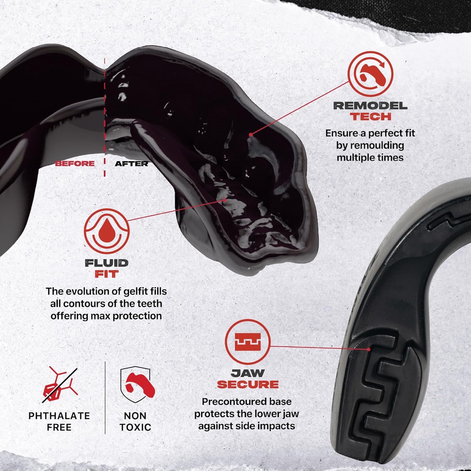Mouthguard Strapless Slim Fit, Adults and Junior with Case for Boxing, Basketball, Football, MMA, Martial Arts, Hockey and All Contact Sports (Junior (<11 Years), Black)
