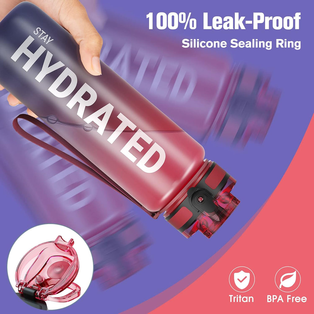 Water Bottle, 32Oz Motivational Sports Water Bottle with Time Marker - Times to Drink - Tritan, BPA Free, Wide Mouth Leakproof, Fast Flow Technology with Clean Brush (1 Bottle)