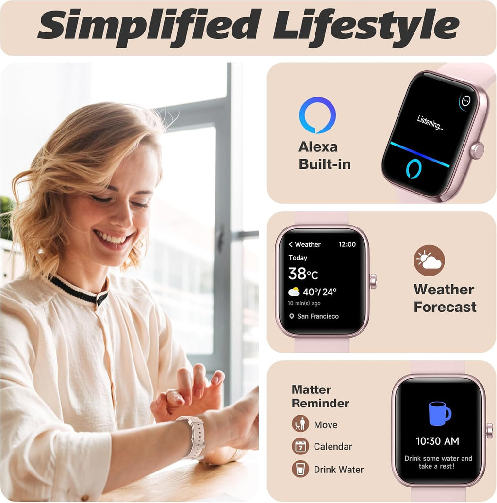 Smart Watch for Men Women with Bluetooth Call, Alexa Built-In, Heart Rate & Sleep Monitor, 1.83" DIY Dial Fitness Watch with 100+ Sport Modes, IP68 Waterproof, Compatible with Android Ios