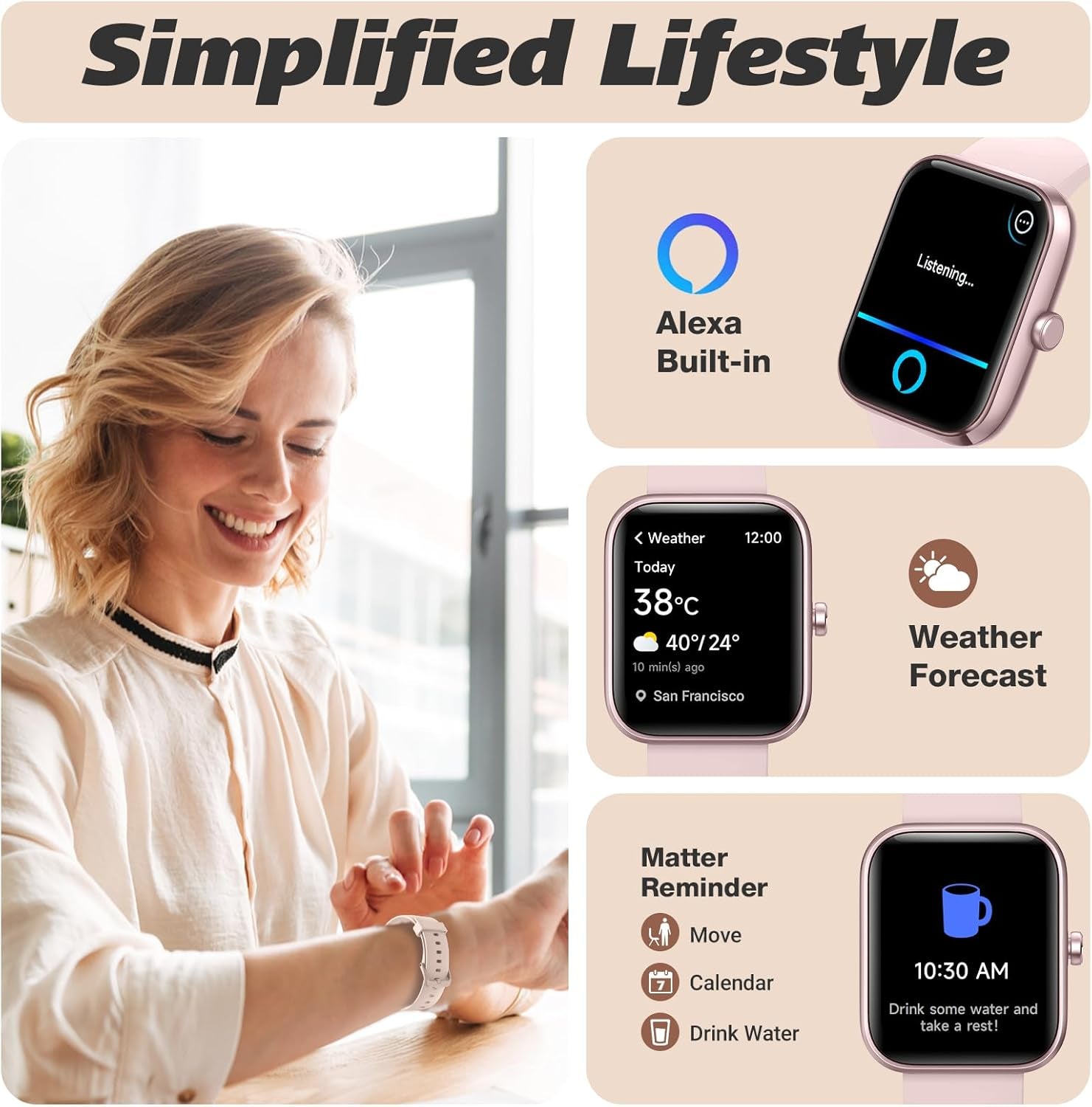 Smart Watch for Men Women with Bluetooth Call, Alexa Built-In, Heart Rate & Sleep Monitor, 1.83" DIY Dial Fitness Watch with 100+ Sport Modes, IP68 Waterproof, Compatible with Android Ios