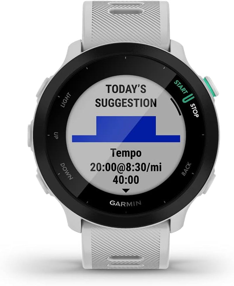 Forerunner 55, GPS Running Watch with Daily Suggested Workouts, up to 2 Weeks of Battery Life, White