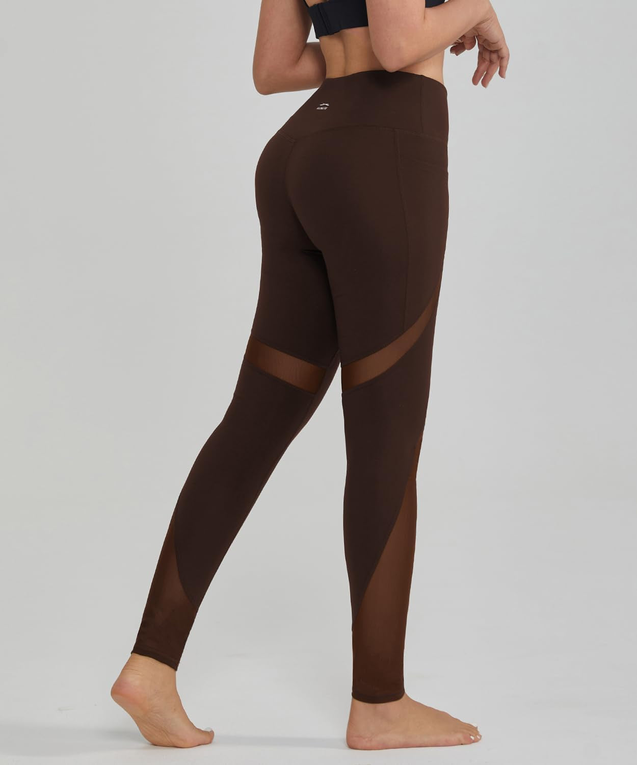 Leggings for Women Mesh Yoga Pants with Pockets Gym Workout Running