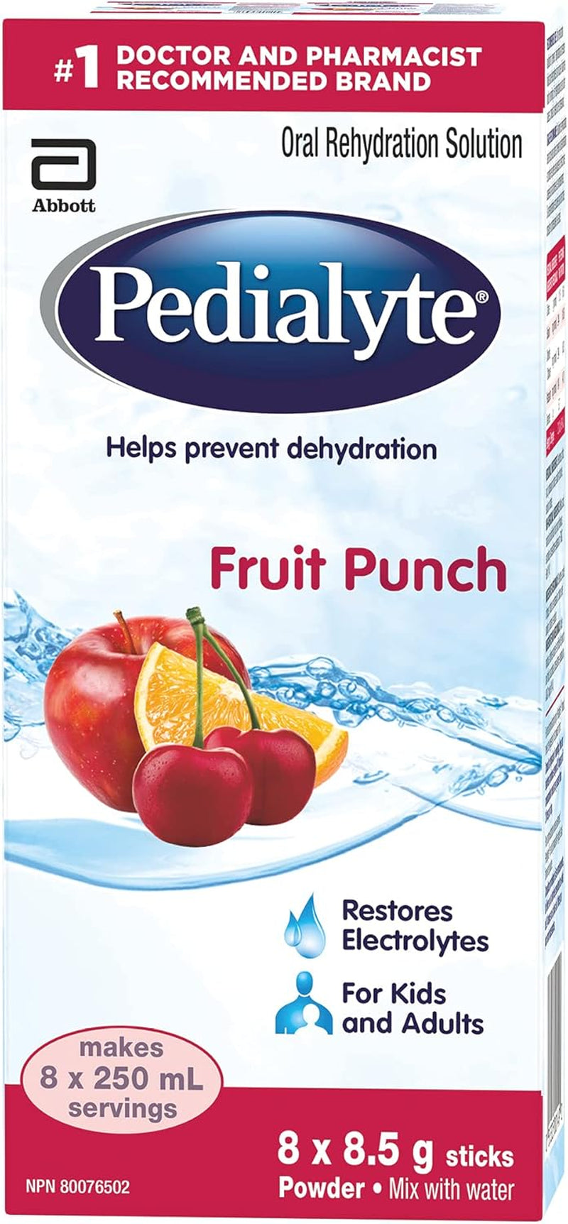 , Electrolyte Powder Sticks, Oral Rehydration Solution, Fruit Punch, 8 X 8.5 G, Electrolyte Powder Packets