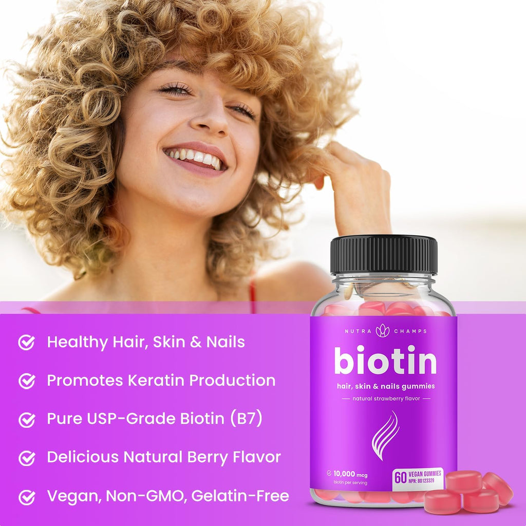 Biotin Gummies 10,000Mcg per Serving | Healthy Hair, Skin & Nails Vitamin Gummies for Women & Men | Chewable Biotin Supplement | Vegan & Non-Gmo | 120 Gummies | 5000Mcg per Gummy