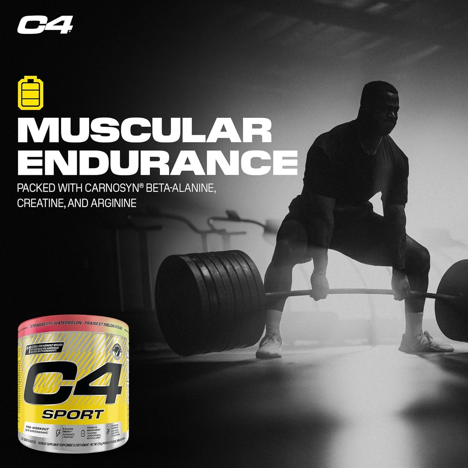 C4 Sport Pre Workout Powder - Preworkout Energy with Creatine, Beta-Alanine, and 135Mg Caffeine - NSF Certified for Sport - Strawberry Watermelon, 30 Servings