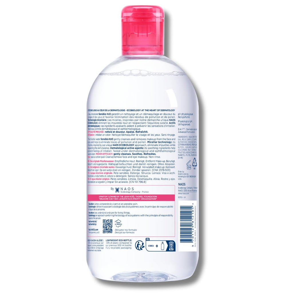 Bioderma Sensibio H2O Micellar Water - Gentle Makeup Remover and Cleanser for Sensitive Skin