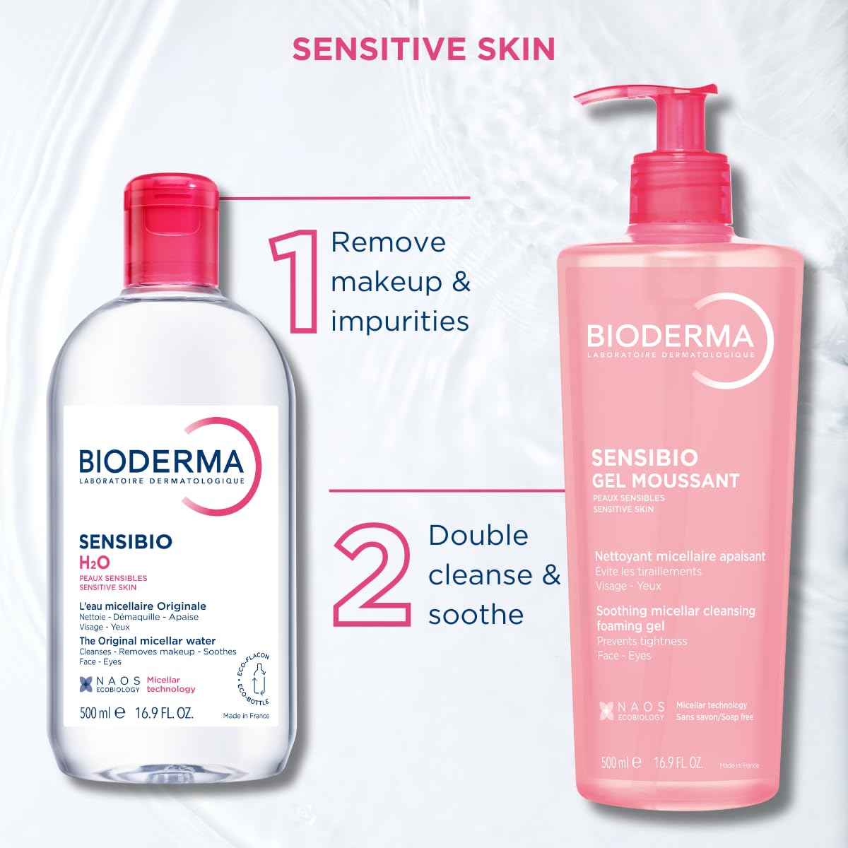 Bioderma Sensibio H2O Micellar Water - Gentle Makeup Remover and Cleanser for Sensitive Skin