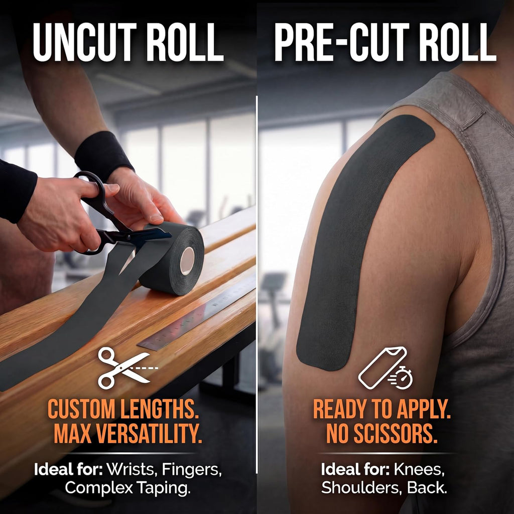 Kinesiology Tape-Incredible Support for Athletic Sports and Recovery+Free Taping Guide - Uncut 2 Inch 16.4 Feet Roll (Midnight Black + Free Taping Guide, Pack of 1)