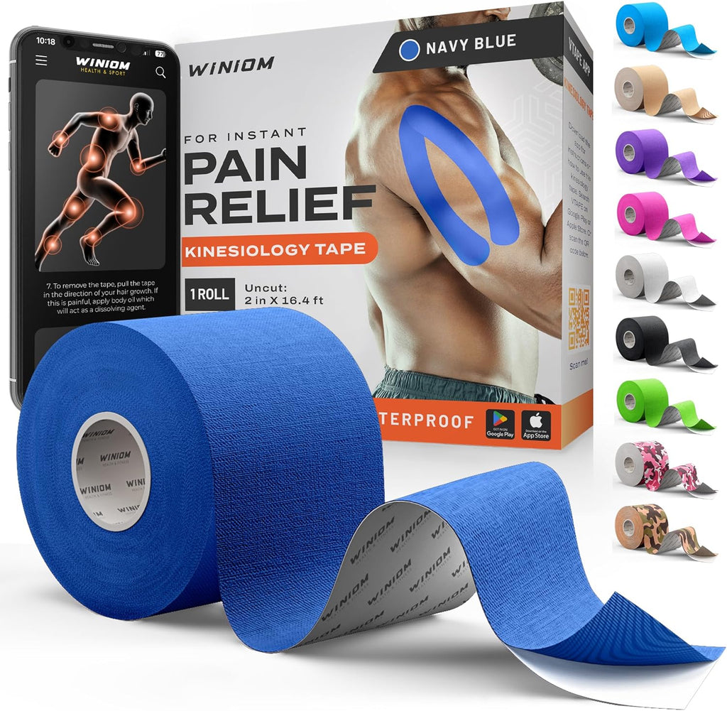 Kinesiology Tape-Incredible Support for Athletic Sports and Recovery+Free Taping Guide - Uncut 2 Inch 16.4 Feet Roll (Navy Blue + Free Taping Guide, Pack of 1)