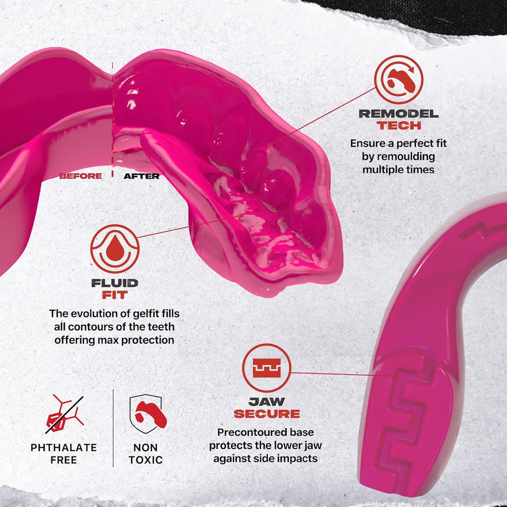 Mouthguard Strapless Slim Fit, Adults and Junior with Case for Boxing, Basketball, Football, MMA, Martial Arts, Hockey and All Contact Sports (Adults (12+ Years), Pink)