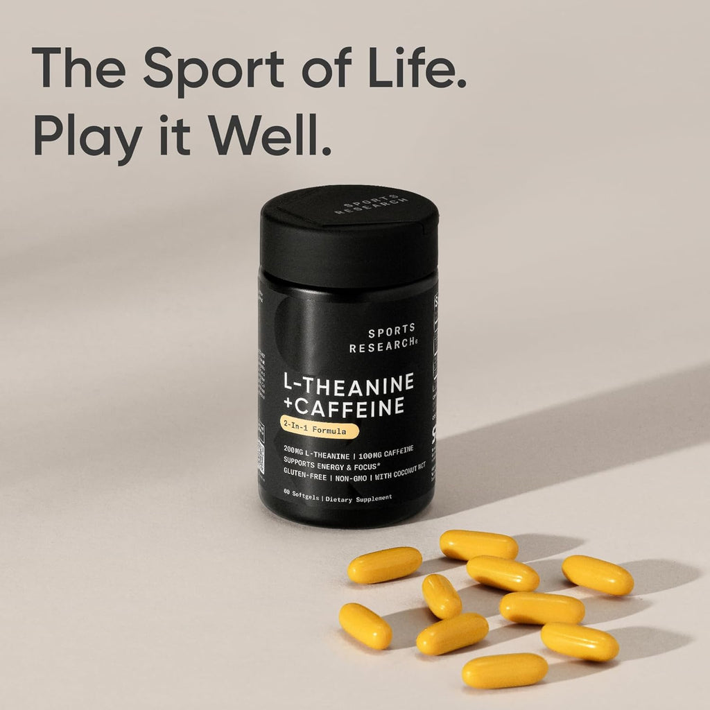 2-In-1 L-Theanine Supplement with Caffeine & MCT Oil from Organic Coconuts - Focused Energy, Alertness & Relaxation without Drowsiness - 200Mg L Theanine, 100Mg Caffeine - 60 Softgels