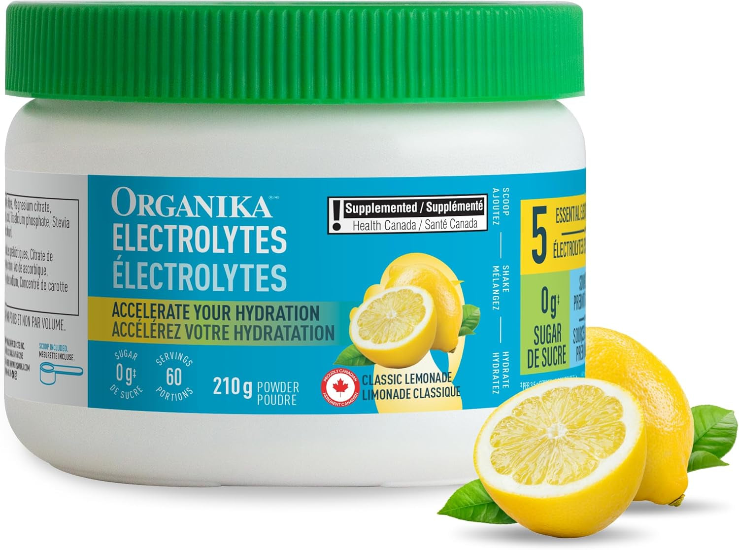Canadian-Made Electrolytes Powder - Classic Lemonade - Sugar-Free Hydration and Electrolyte Replenishment with Prebiotics and Vitamin C - 210G - 60 Servings
