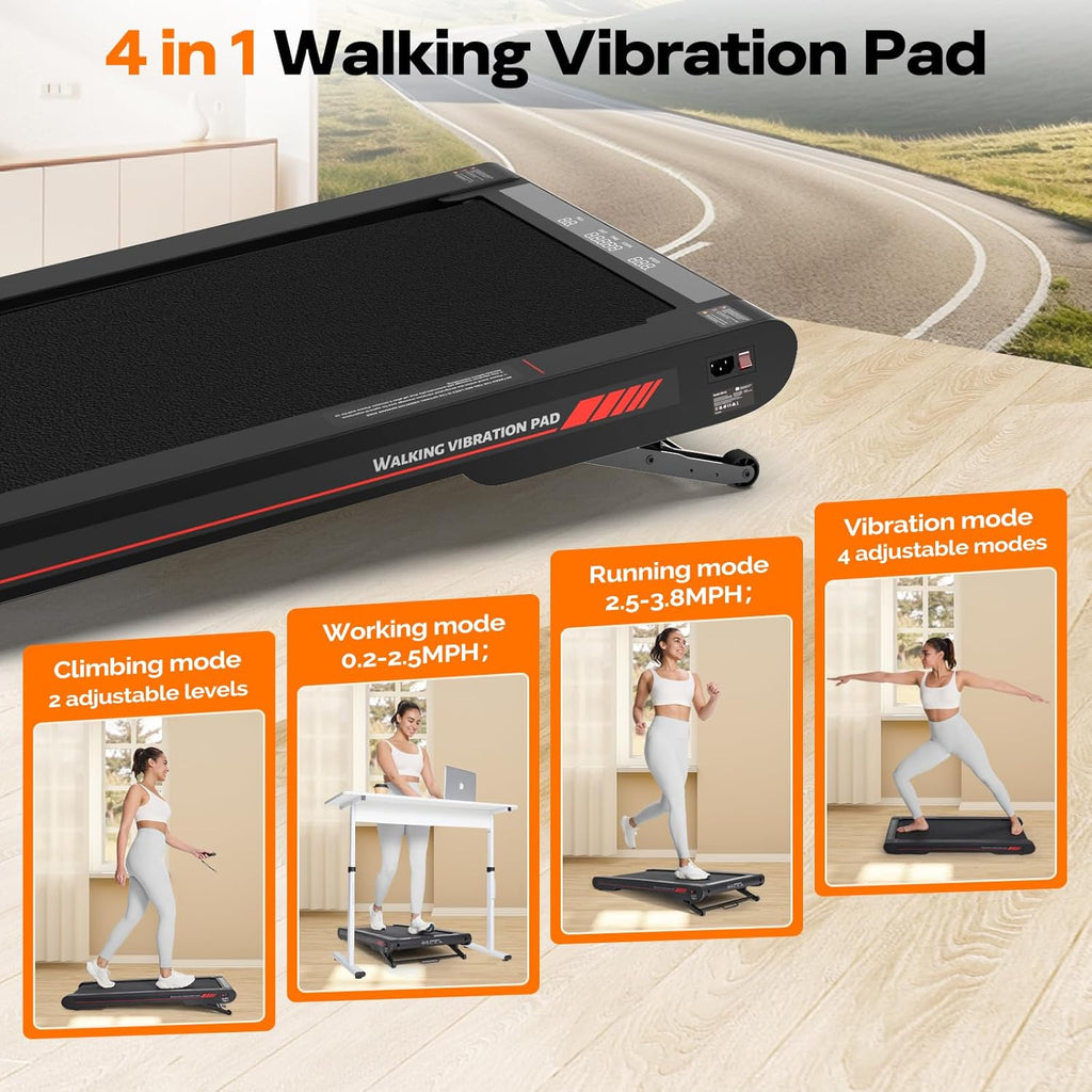 4 in 1 Walking Vibration Pad Treadmill, Walking Treadmill Pad for Home with Remote Control and APP