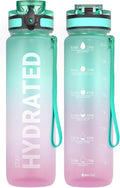 Water Bottle, 32Oz Motivational Sports Water Bottle with Time Marker - Times to Drink - Tritan, BPA Free, Wide Mouth Leakproof, Fast Flow Technology with Clean Brush (1 Bottle)