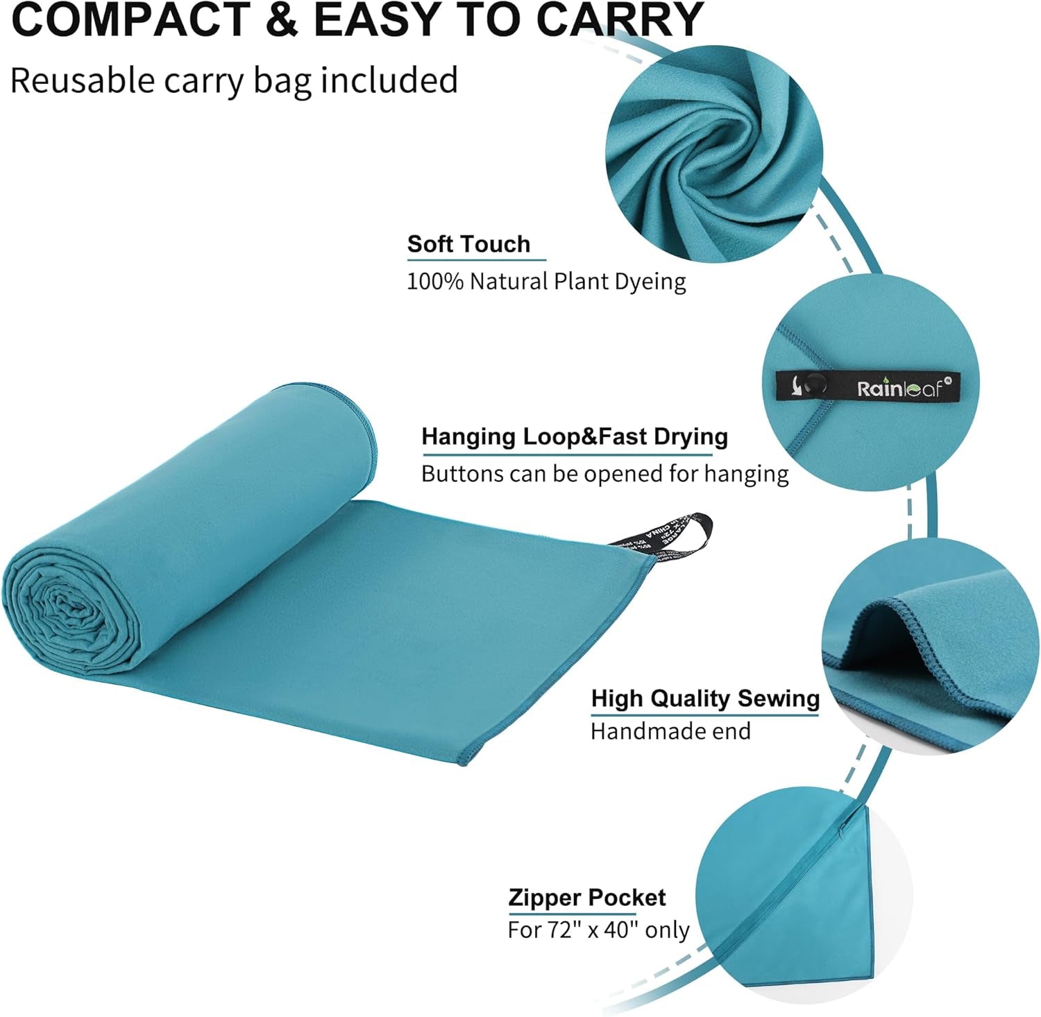 Microfiber Towel Perfect Travel & Gym & Camping Towel. Quick Dry - Super Absorbent - Ultra Compact - Lightweight. Suitable for Trip, Beach, Shower, Backpacking, Pool