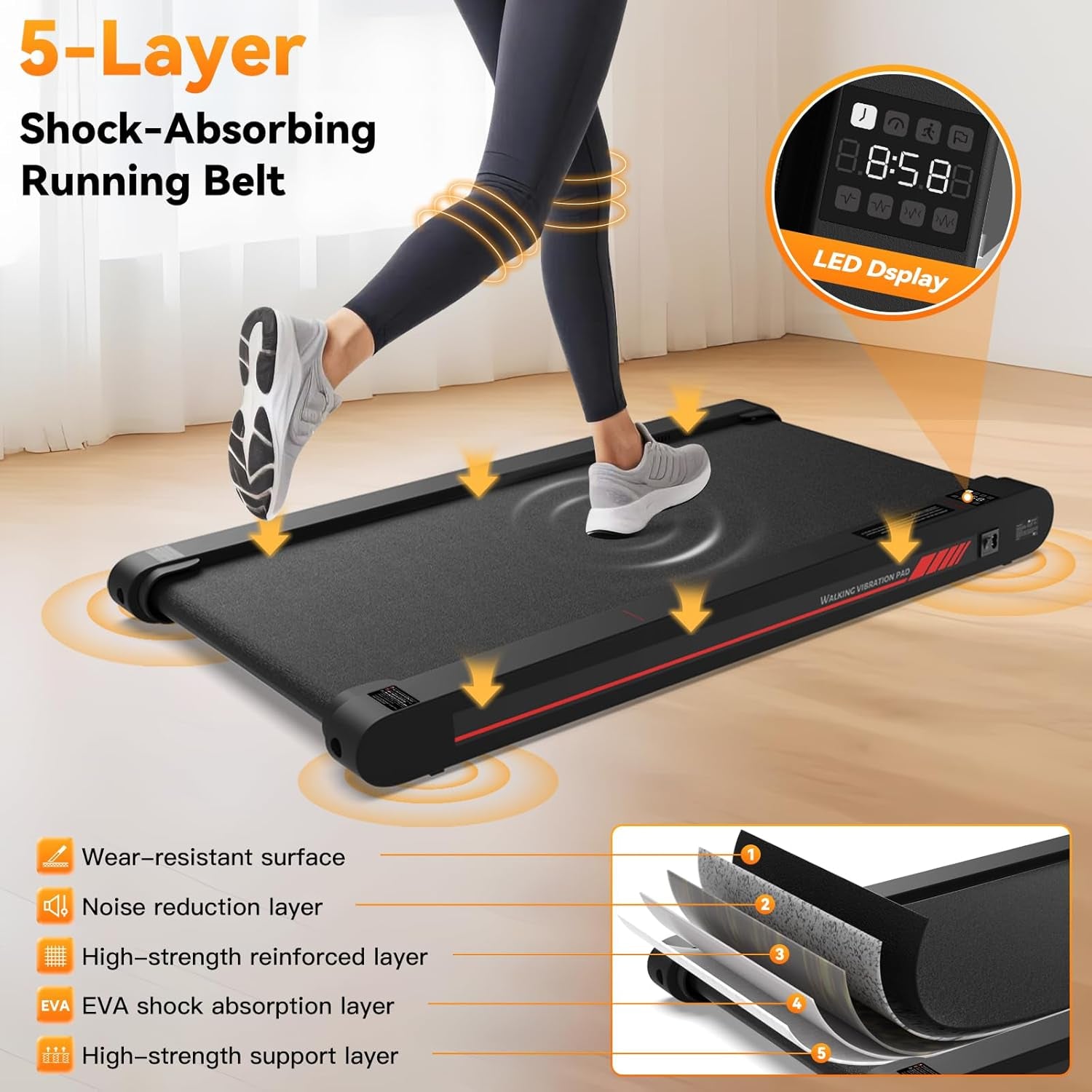 4 in 1 Walking Vibration Pad Treadmill, Walking Treadmill Pad for Home with Remote Control and APP