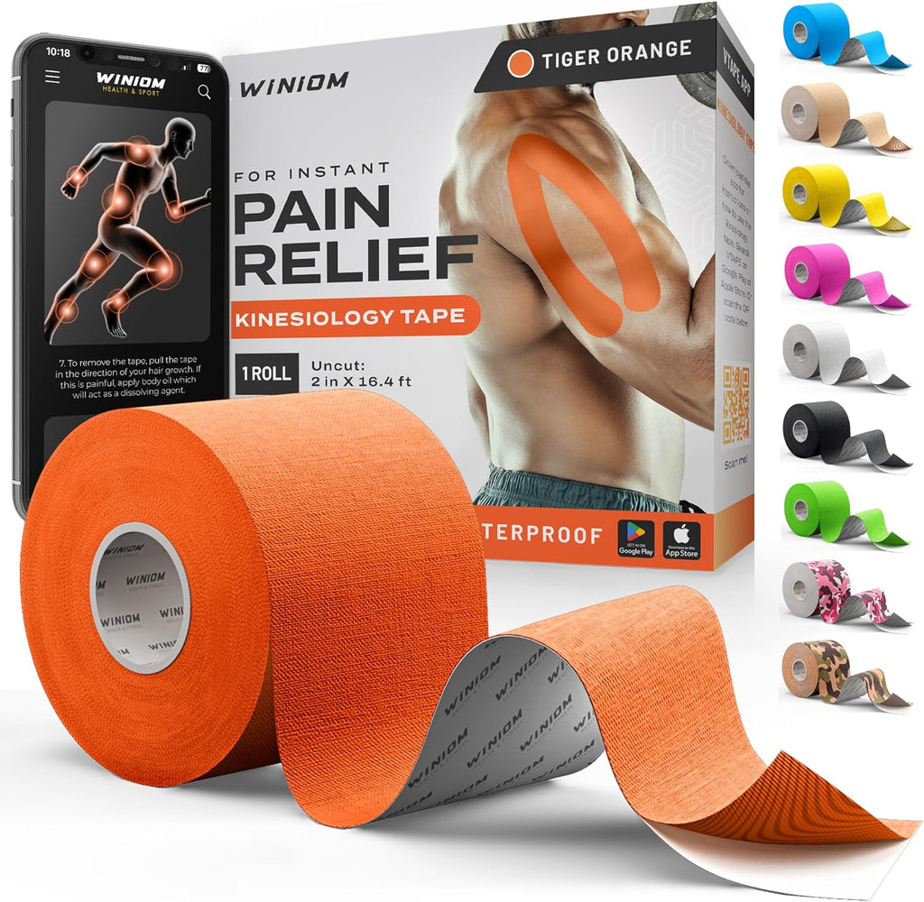Kinesiology Tape-Incredible Support for Athletic Sports and Recovery+Free Taping Guide - Uncut 2 Inch 16.4 Feet Roll (Tiger Orange + Free Taping Guide, Pack of 1)