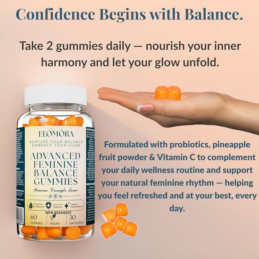 Feminine Balance Gummies – Proudly Canadian Premium Vegan, Probiotic + Vitamin C – Sugar-Free, Refreshing Pineapple Flavor – Supports Women’S Ph, Gut & Immune Health Naturally – Non-Gmo, Gluten-Free, 60 Delicious Gummies