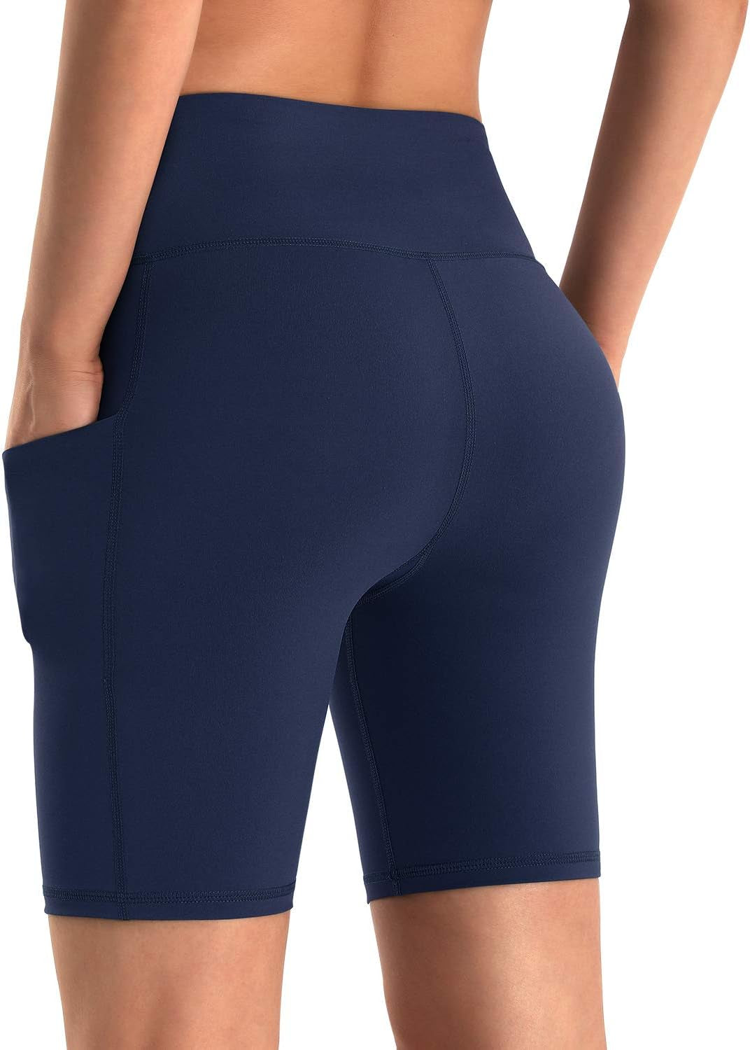 Biker Shorts Women High Waist Yoga Shorts with Pockets Non See-Through Workout Running Shorts