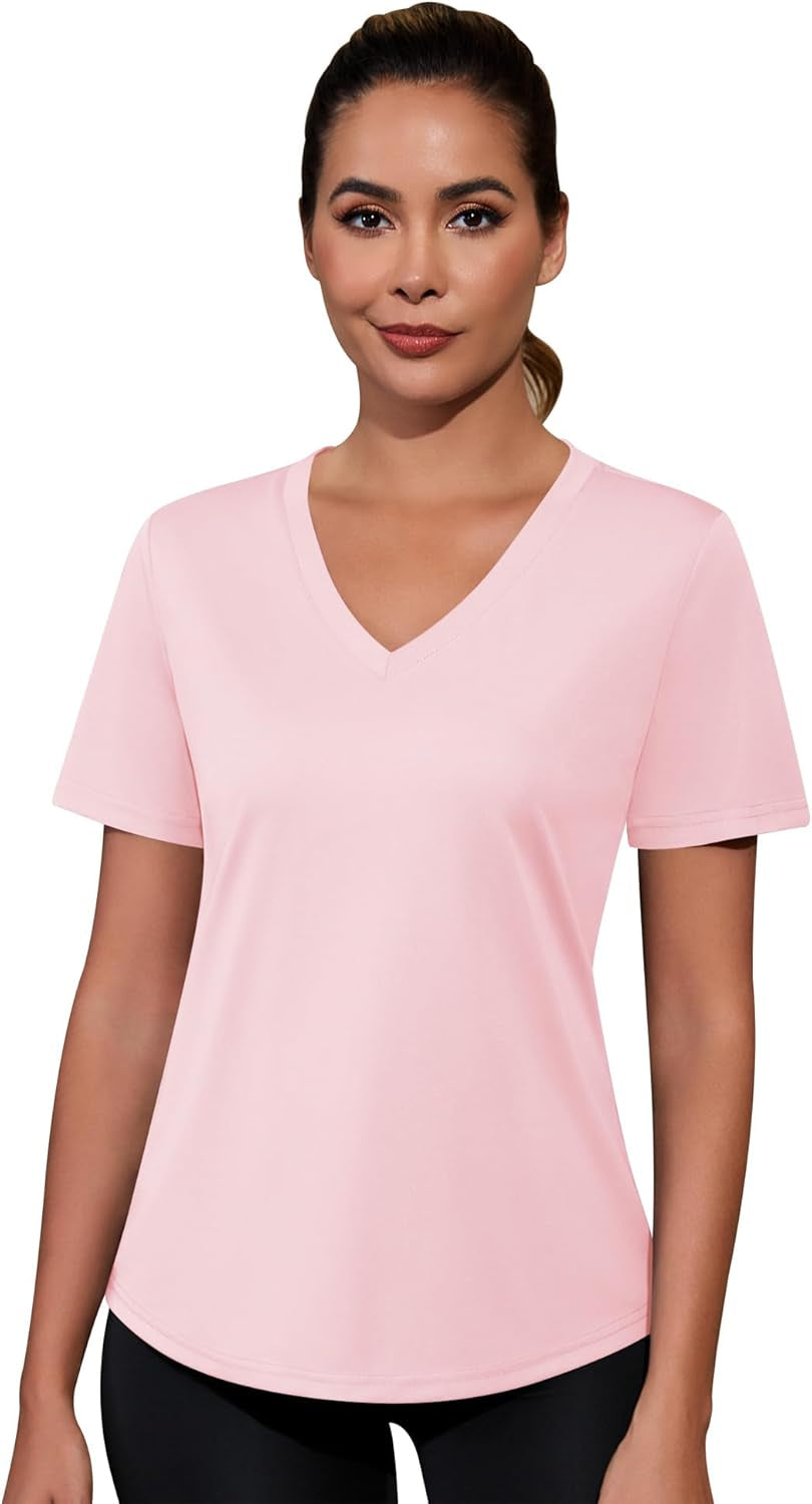 Workout Tops for Women Breathable V Neck Yoga T Shirts Trending Beach Casual Loose Fit Tee Running