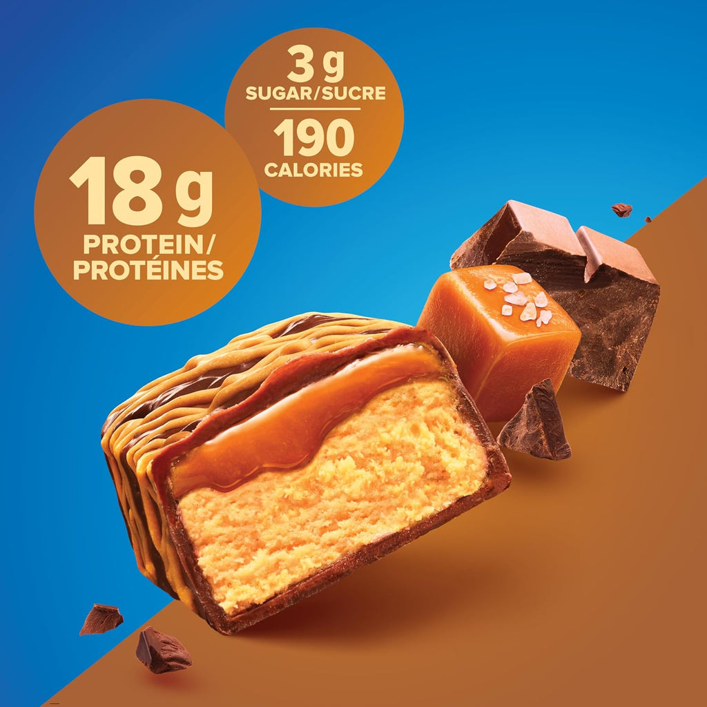 Bars - Nutritious, Gluten Free Bar, Made with Whey Protein Blend - Low Sugar, Protein Snack. Deliciously Satisfying. Made in Canada, Chocolate Salted Caramel (Pack of 6)