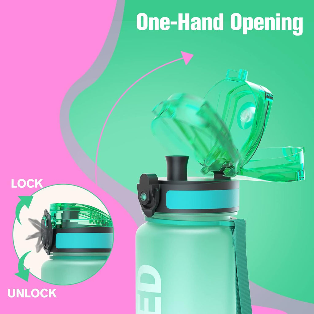 Water Bottle, 32Oz Motivational Sports Water Bottle with Time Marker - Times to Drink - Tritan, BPA Free, Wide Mouth Leakproof, Fast Flow Technology with Clean Brush (1 Bottle)