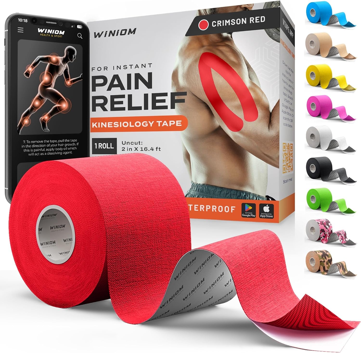 Kinesiology Tape-Incredible Support for Athletic Sports and Recovery+Free Taping Guide - Uncut 2 Inch 16.4 Feet Roll (Crimson Red + Free Taping Guide, Pack of 1)