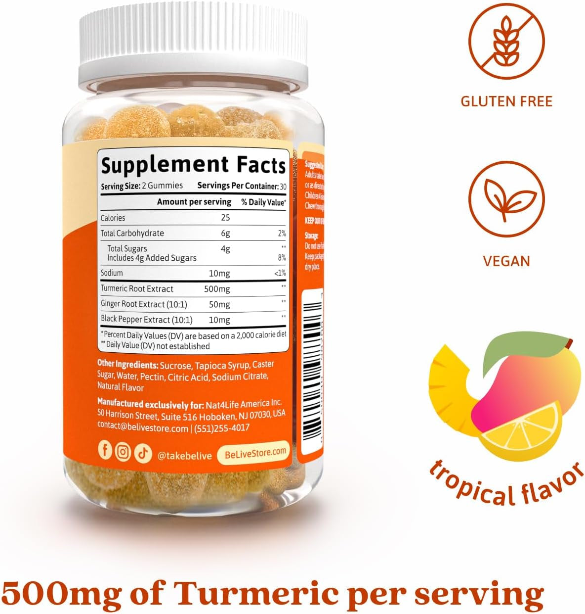 Turmeric Curcumin with Black Pepper & Ginger - 60 Gummies I Turmeric and Ginger Supplement for Immune Support, Healthy Skin, and Mobility - Tropical Flavor