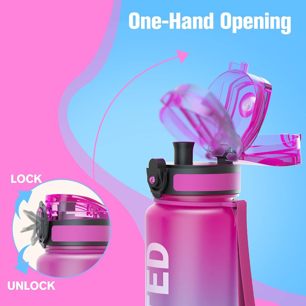 Water Bottle, 32Oz Motivational Sports Water Bottle with Time Marker - Times to Drink - Tritan, BPA Free, Wide Mouth Leakproof, Fast Flow Technology with Clean Brush (1 Bottle)