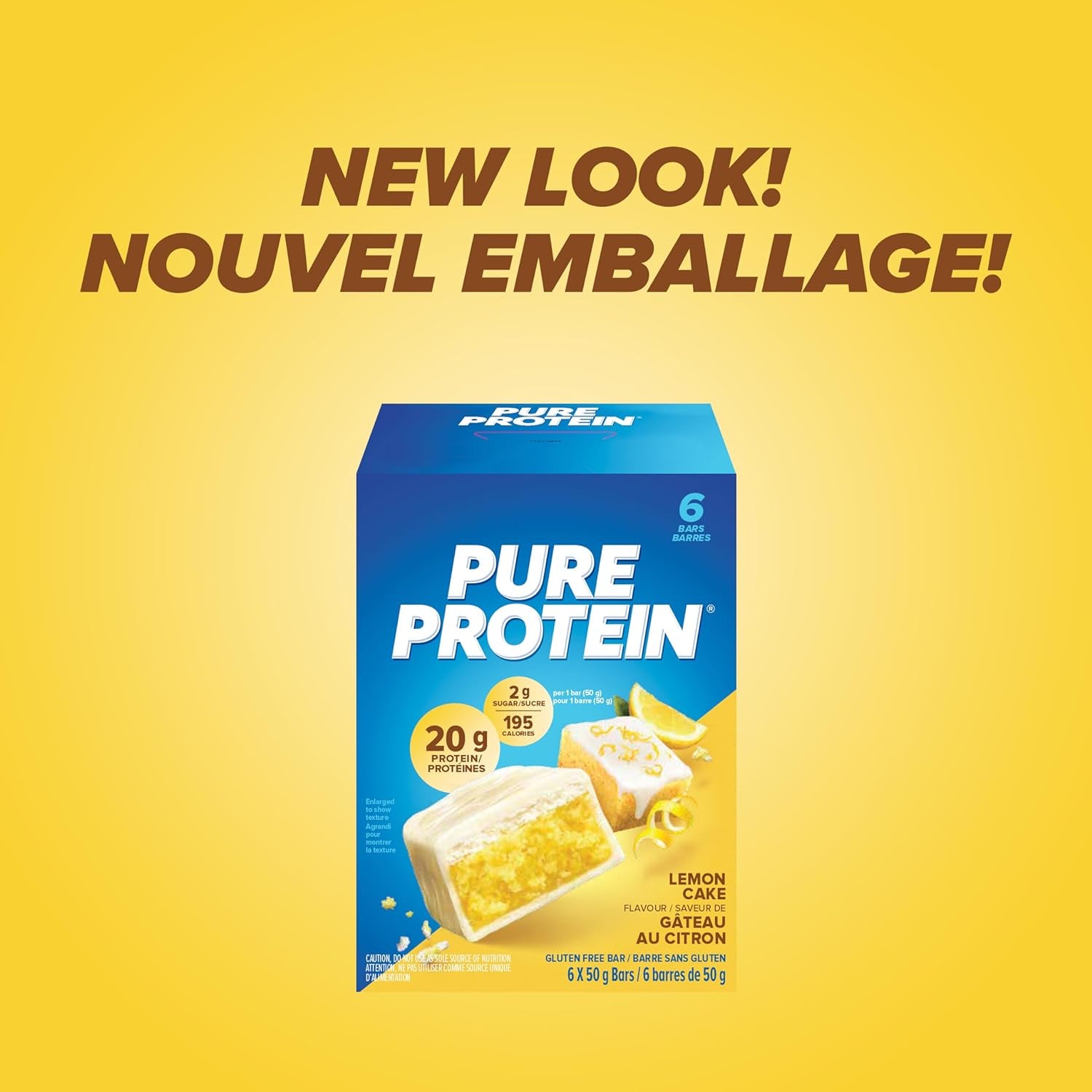 Bars - Nutritious, Gluten Free Bar, Made with Whey Protein Blend - Low Sugar, Protein Snack. Deliciously Satisfying. Made in Canada, Lemon Cake (Pack of 6)