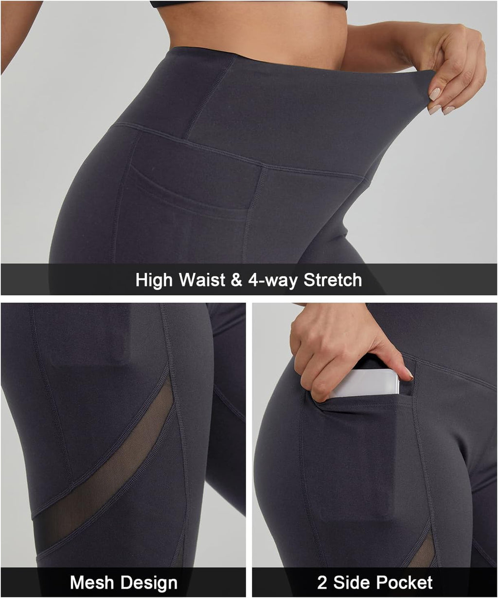 Leggings for Women Mesh Yoga Pants with Pockets Gym Workout Running