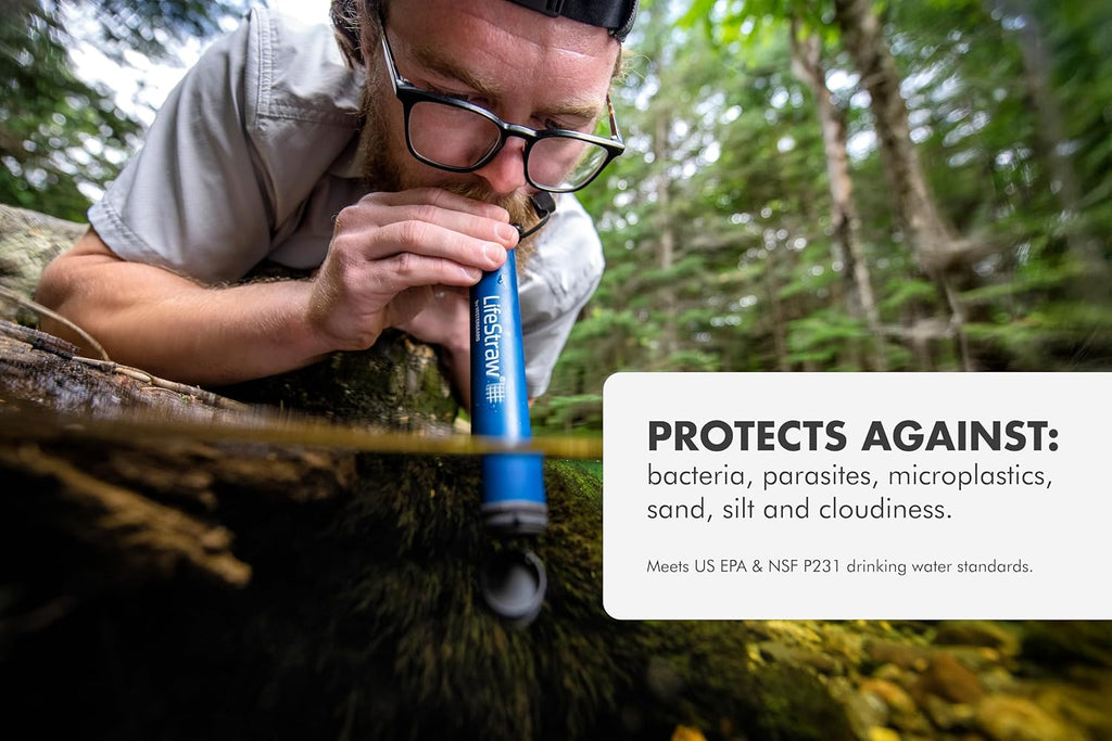 Personal Water Filter for Hiking, Camping, Travel, Emergency Preparedness, and Disaster Relief, 4 Pack, Navy