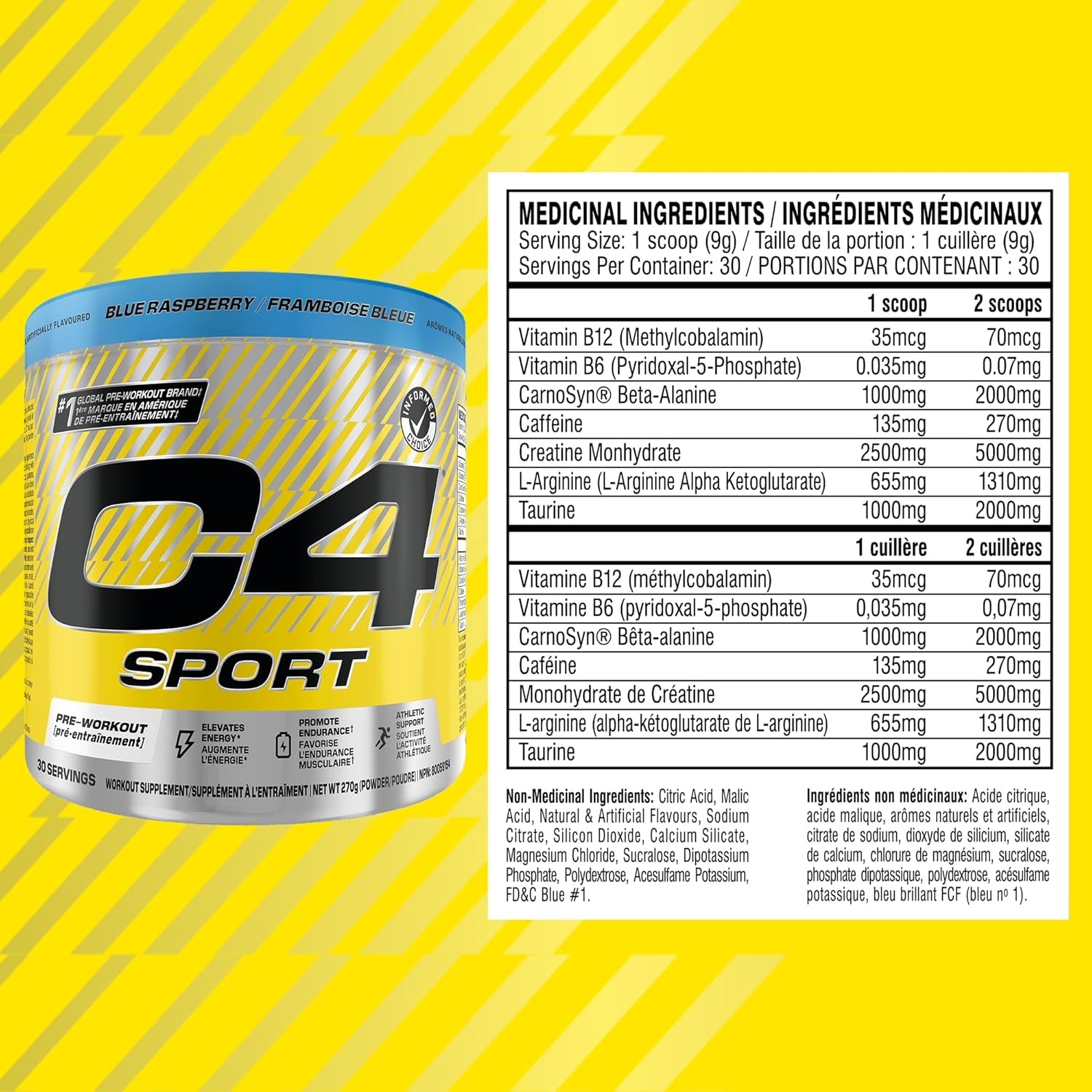 C4 Sport Pre Workout Powder - Preworkout Energy with Creatine, Beta-Alanine, and 135Mg Caffeine - NSF Certified for Sport - Blue Raspberry, 30 Servings