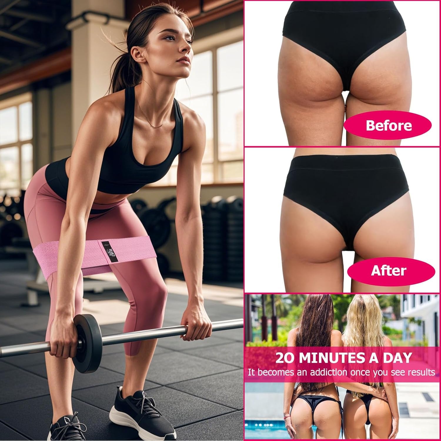 Resistance Bands 3 Sets, Premium Exercise Loops with Non-Slip Design for HIPS & Glutes, 3 Resistance Level Workout Booty Bands for Women and Men