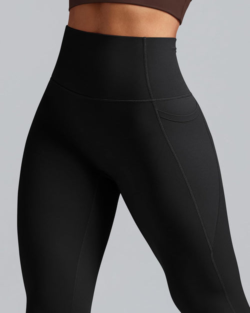 Bareluxe Womens Leggings with Pockets 25" No Front Seam High Waisted Workout Gym Yoga Pants Tights