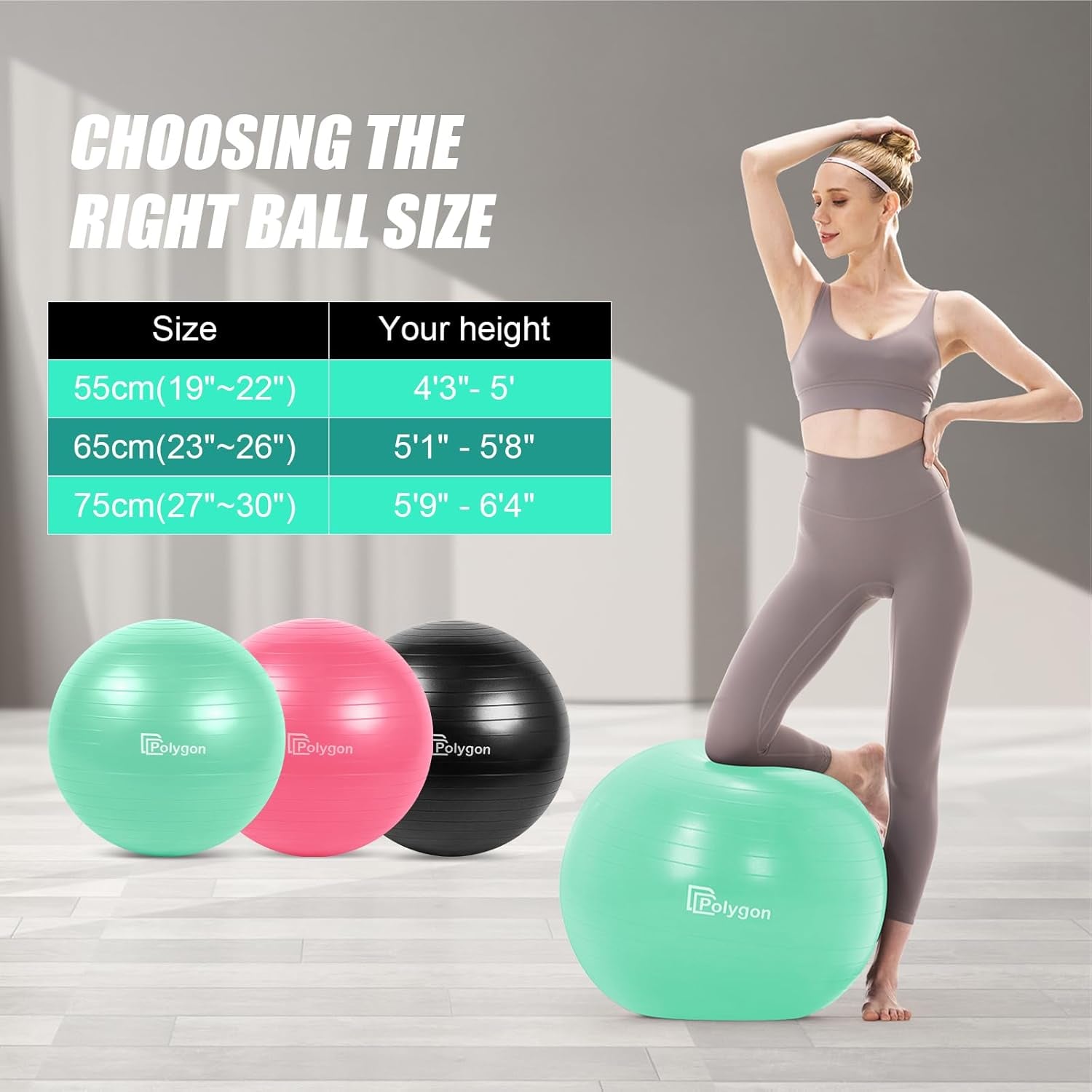 Exercise Ball, Professional Grade Anti-Burst Balance Ball for Yoga, Birthing, Stability, Core Exercise, Fitness, Workout Guide Included
