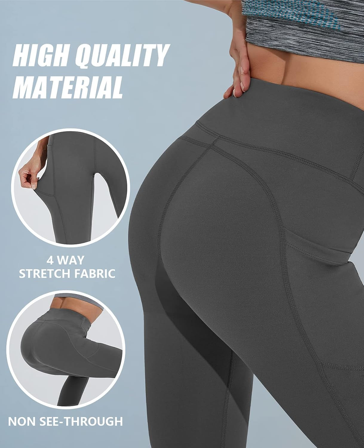 Yoga Pants for Women, High Waisted Leggings with Pockets, Tummy Control Non See through Workout Pants