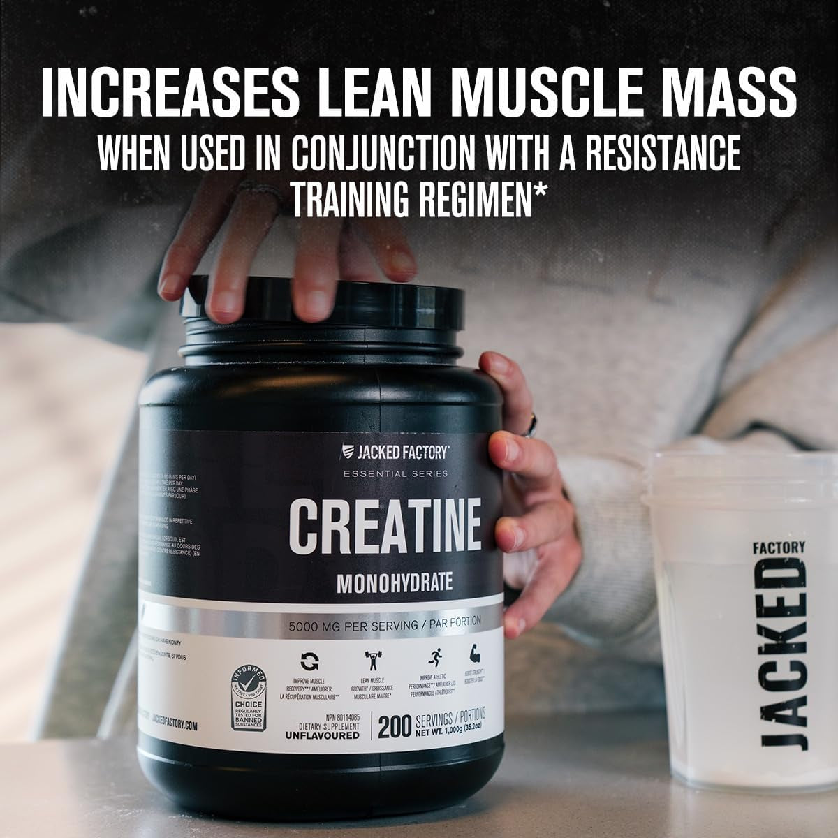 Creatine Monohydrate Powder 1000G - Canadian-Owned Informed Choice Certified Supplement for Increased Muscle Mass*, Improved Strength, Power, & Performance** - 200 Servings, Unflavored