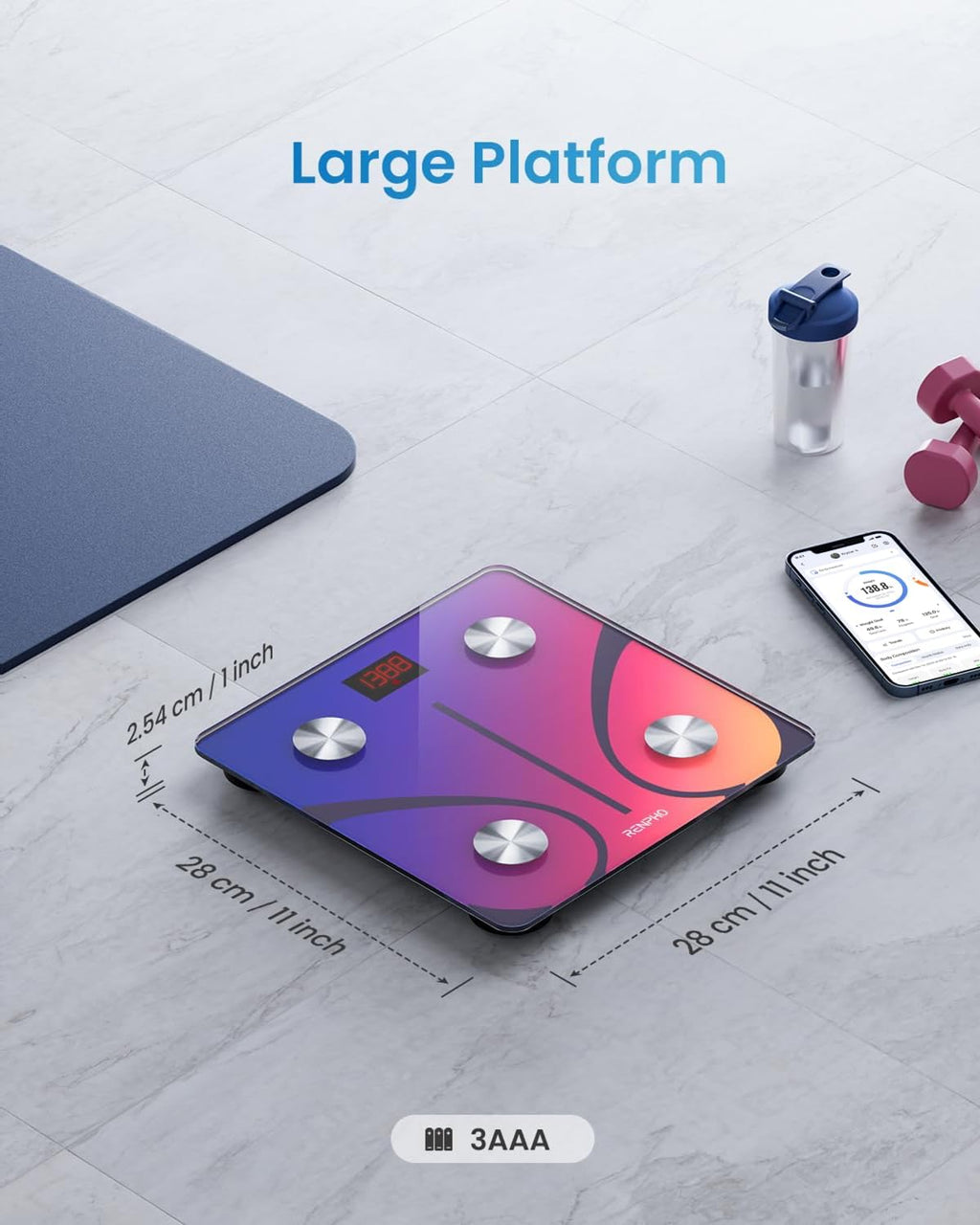 Body Fat Scale Smart BMI Scale Digital Bathroom Wireless Weight Scale, Elis 1 Body Measurements with Smartphone App Sync with Bluetooth (Red Gradient, 11"/280Mm)