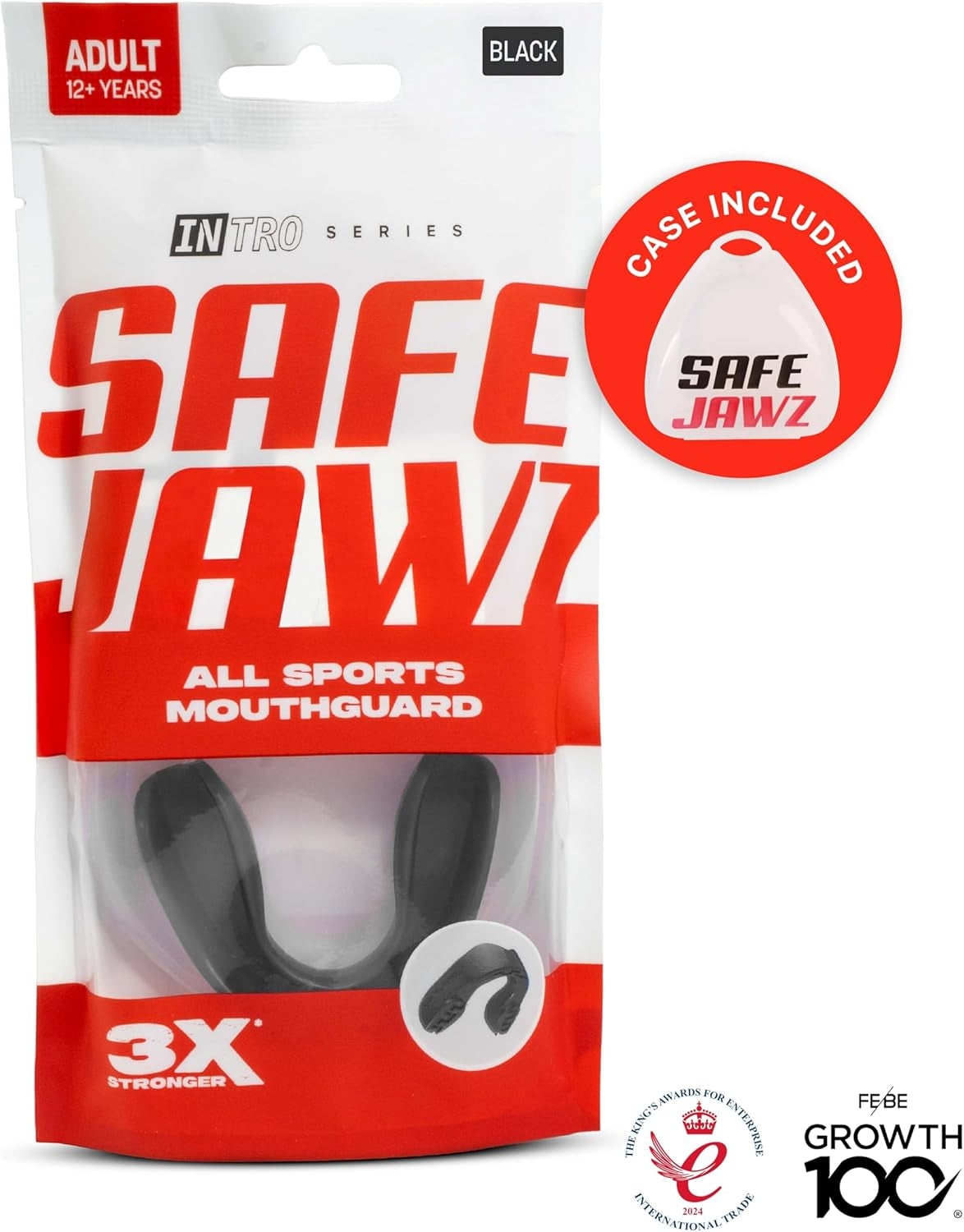 Mouthguard Strapless Slim Fit, Adults and Junior with Case for Boxing, Basketball, Football, MMA, Martial Arts, Hockey and All Contact Sports (Junior (<11 Years), Black)