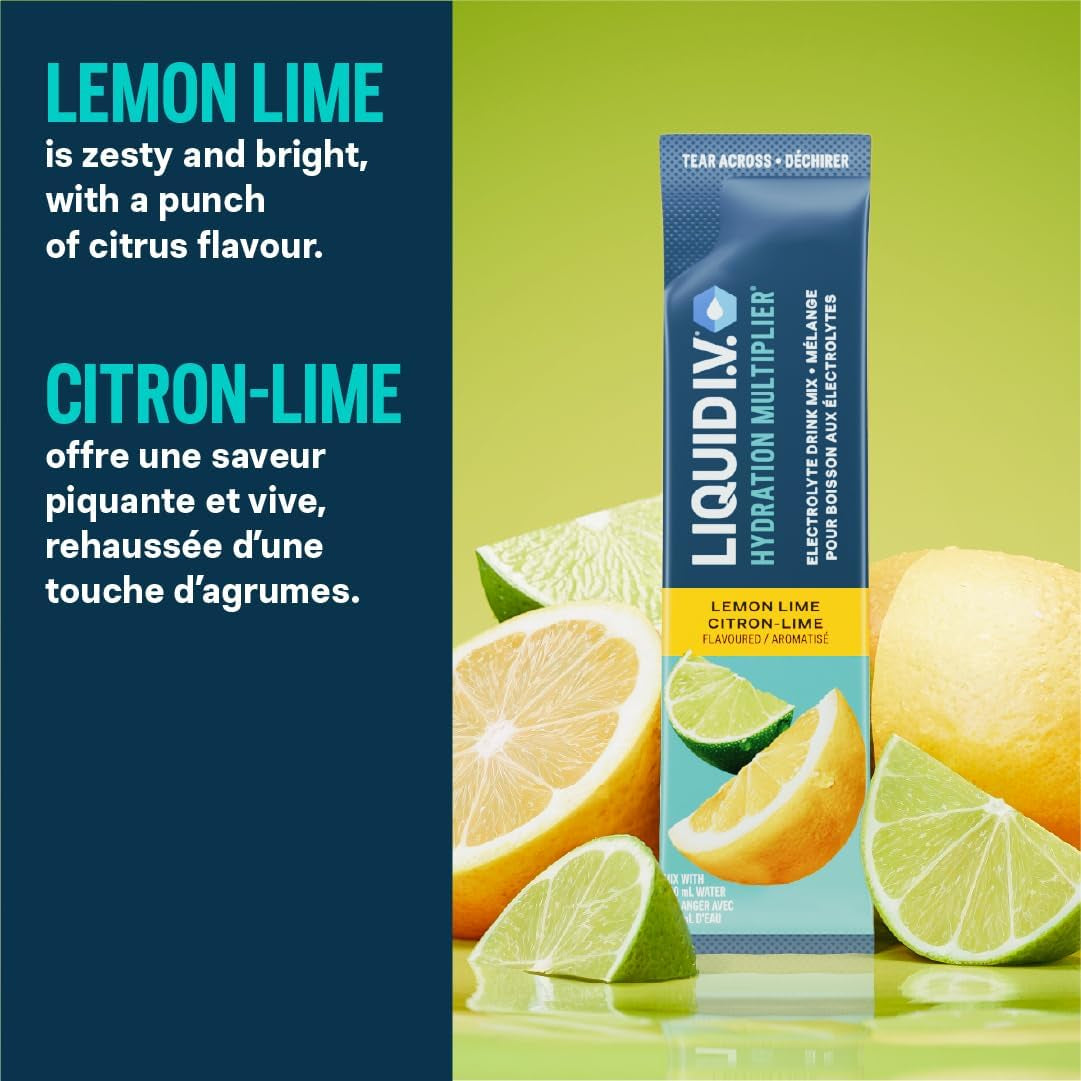 Hydration Multiplier Electrolyte Drink Mix - Enhanced Hydration Electrolyte Powder with Vitamins B3, B5, B6, B12 and C -18X On-The-Go Sticks for Workout and Travel - Lemon Lime
