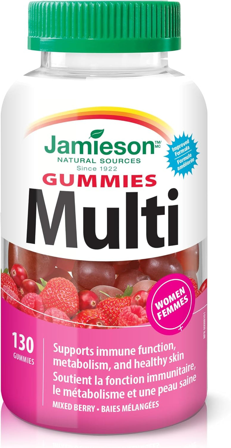 Jamieson Multivitamin Gummies for Women Mixed Berry Flavour, Supports Bone Health, Immunity, Energy, Hair, Skin and Nails. with Biotin and Vitamin B12, Vegetarian, Non-Gmo, No Gluten, Artificial Colours, Flavours or Preservatives, 130 Count