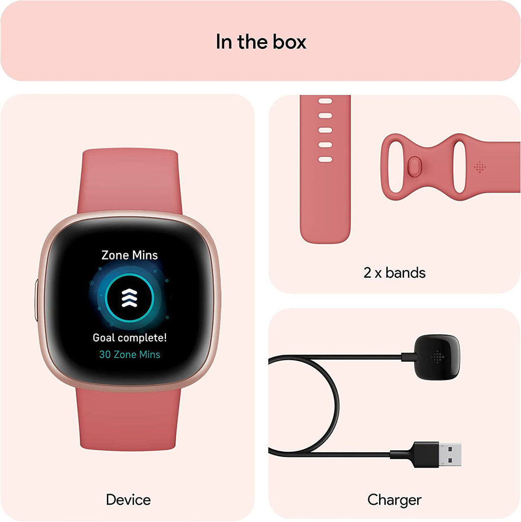 Google  Versa 4 Fitness Smartwatch with Daily Readiness, Gps, 24/7 Heart Rate, 40+ Exercise Modes, Sleep Tracking and More, Pink Sand/Copper Rose, One Size (S and L Bands Included)
