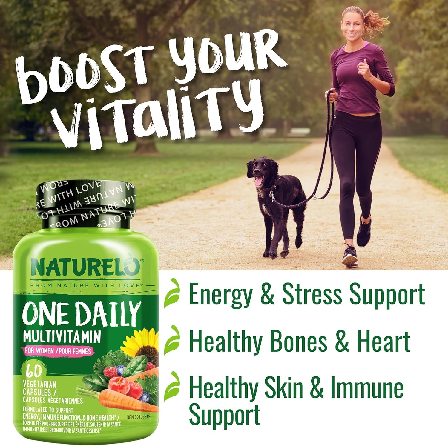 One Daily Multivitamin for Women - Energy Support - Whole Food Supplement to Nourish Hair, Skin, Nails - Non-Gmo - No Soy - Gluten Free - 60 Capsules - 2 Month Supply
