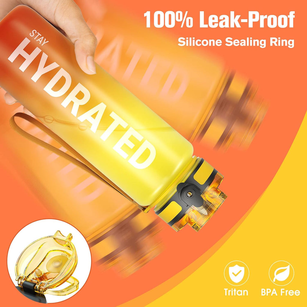 Water Bottle, 32Oz Motivational Sports Water Bottle with Time Marker - Times to Drink - Tritan, BPA Free, Wide Mouth Leakproof, Fast Flow Technology with Clean Brush (1 Bottle)