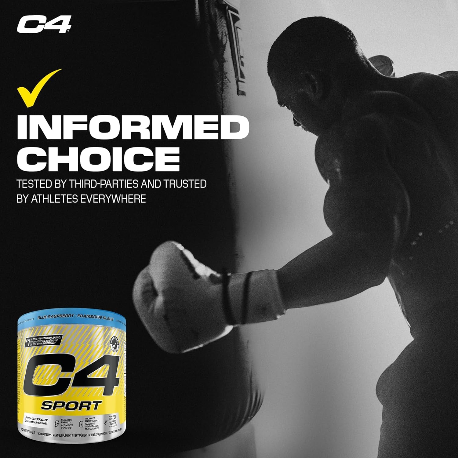 C4 Sport Pre Workout Powder - Preworkout Energy with Creatine, Beta-Alanine, and 135Mg Caffeine - NSF Certified for Sport - Blue Raspberry, 30 Servings